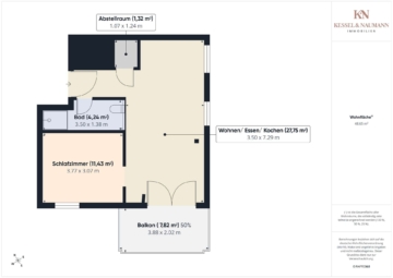 Grundriss - Moderne 2-Zimmer-Wohnung mit Balkon – ideal für Eigennutzer oder Kapitalanleger